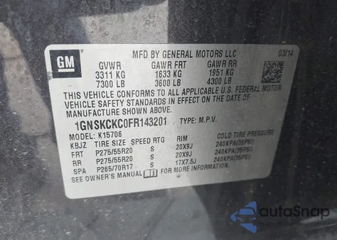 2015 Chevrolet Tahoe Ltz from USA, damaged, VIN 1GNSKCKC0FR143201